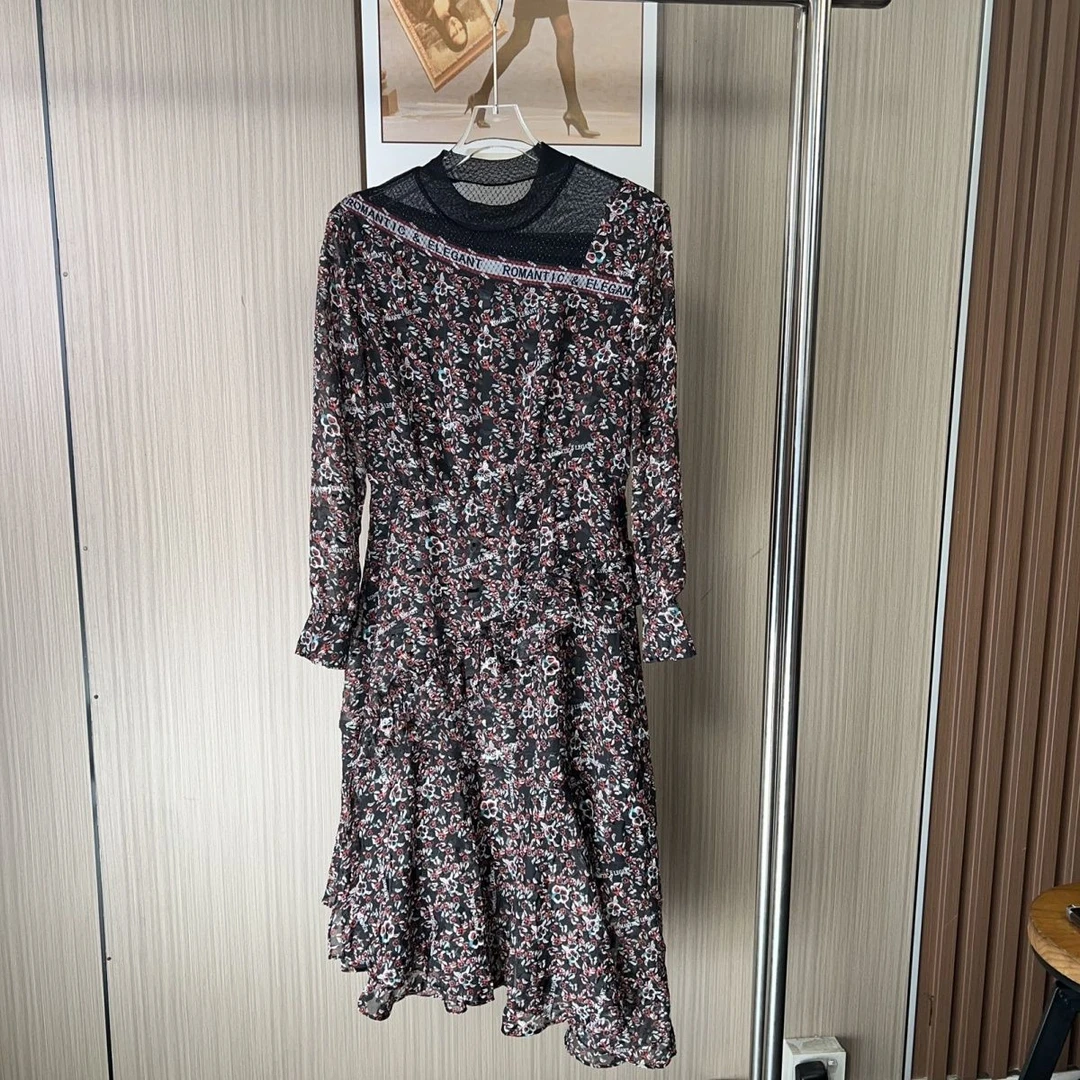 秋冬撤柜XG法式碎花时尚裙子连衣裙长款长袖显瘦女装气质新款长裙