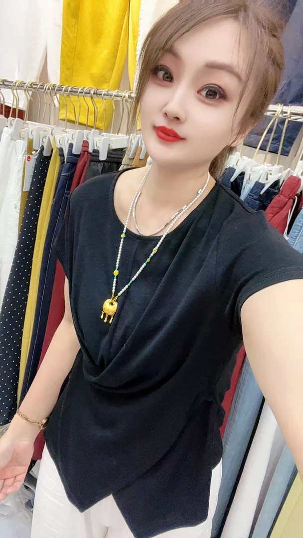 黄静家  交叉不规则设计感修身显瘦短袖