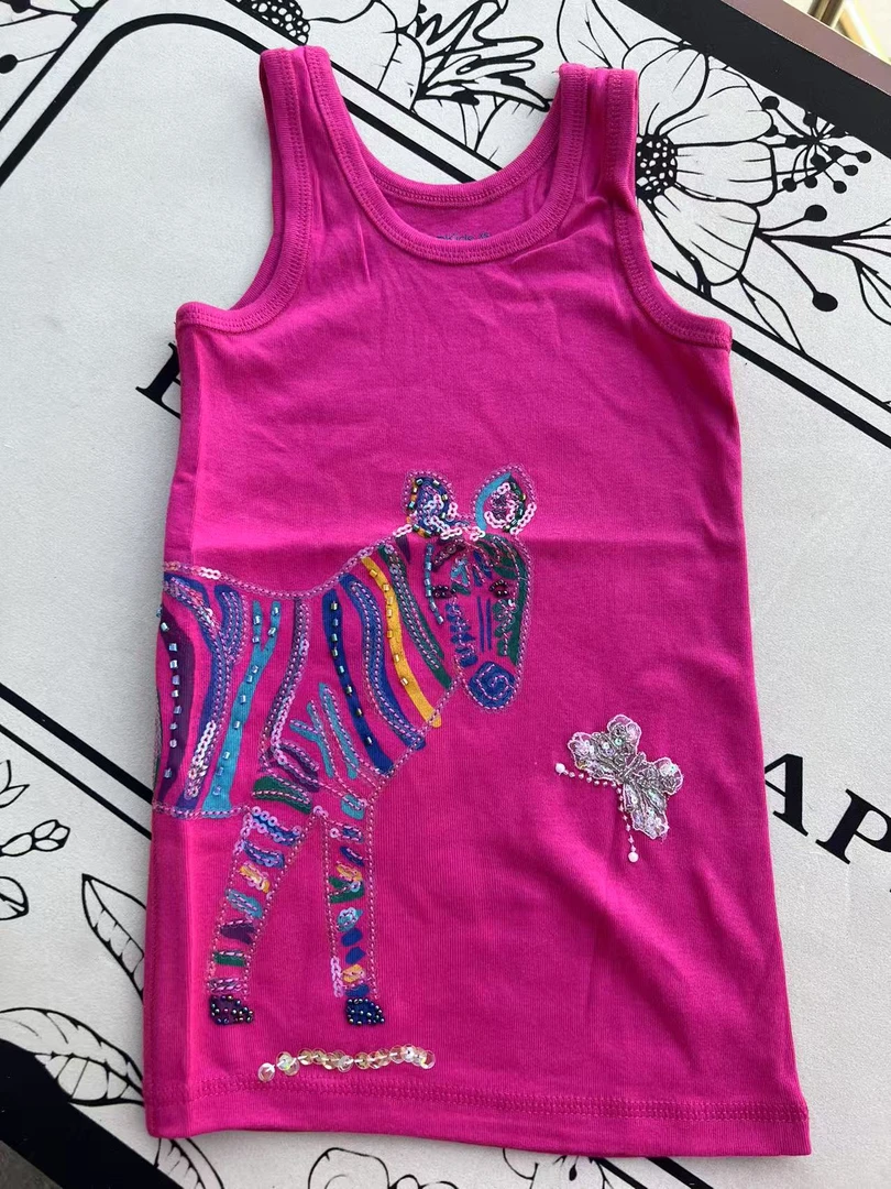 1-122中大童女童重工串珠外穿背心穿珠刺绣斑马背心