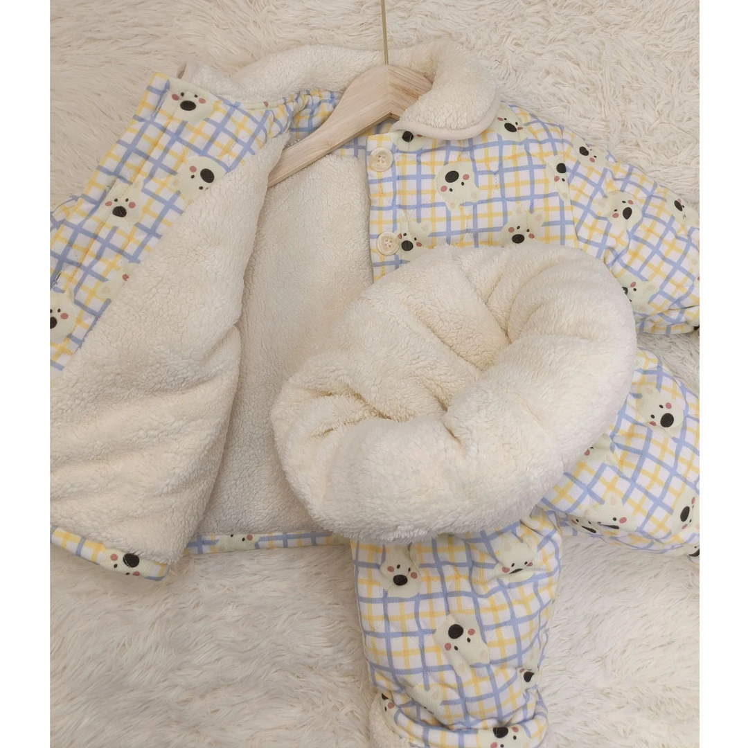 儿童夹棉加厚睡衣冬季中小童卡通保暖家居服宝宝三层夹棉加绒