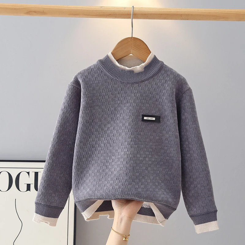 男童套头毛衣韩版洋气加绒加厚秋冬季新款保暖儿童上衣百搭中大童