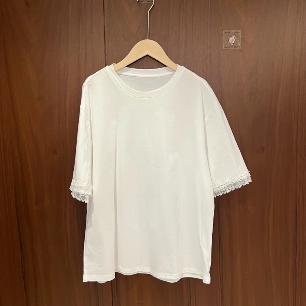 【吴梦菲】云光刺绣·简约百搭蕾丝宽松短袖不规则