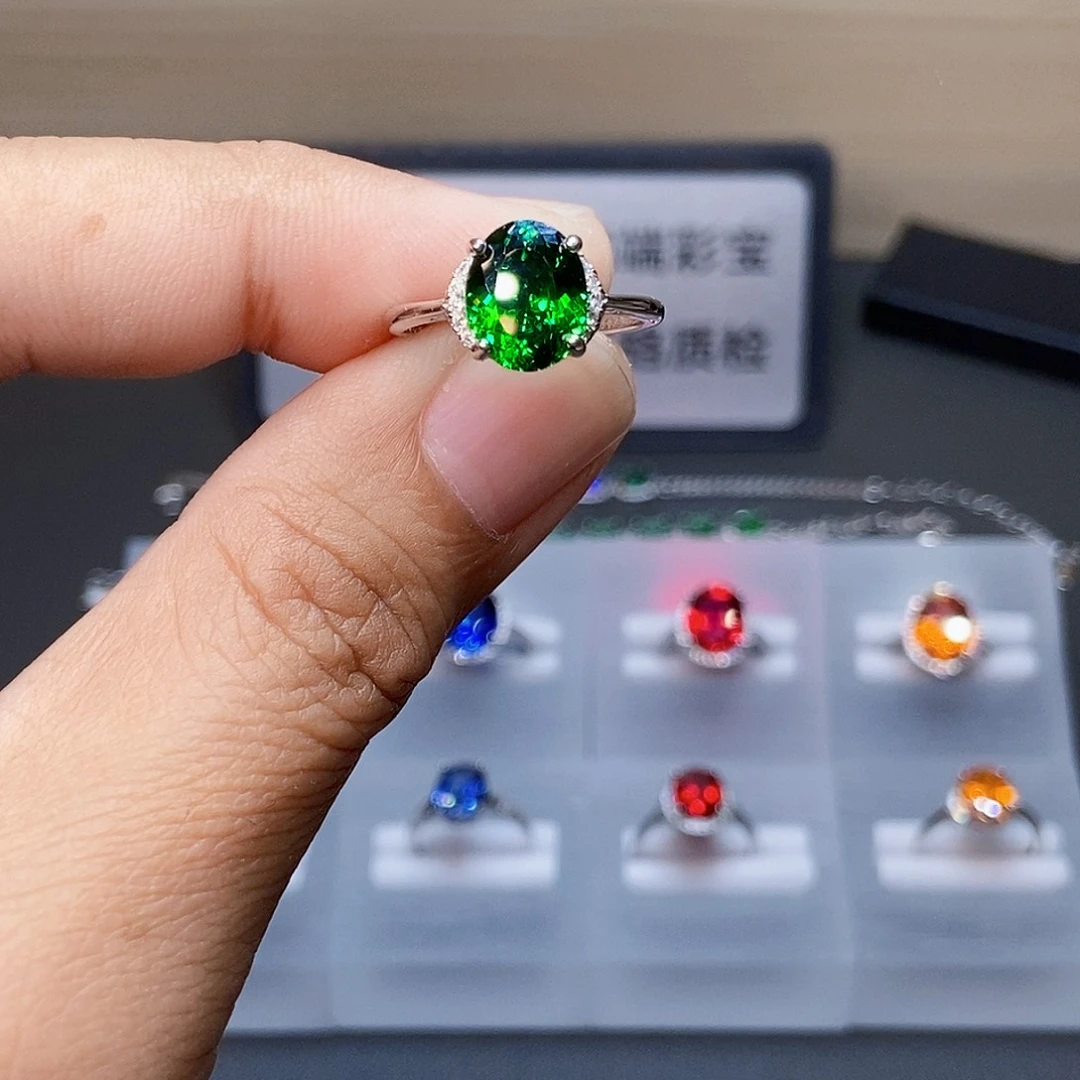 戒指银S925镶嵌碧玺