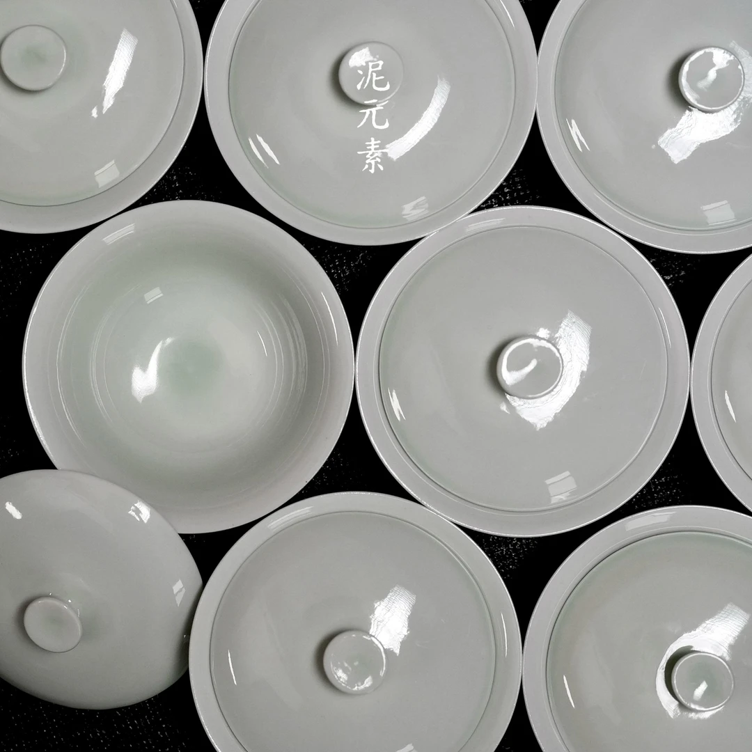 泥元素净简盖碗防烫主泡器青色100ml原矿釉