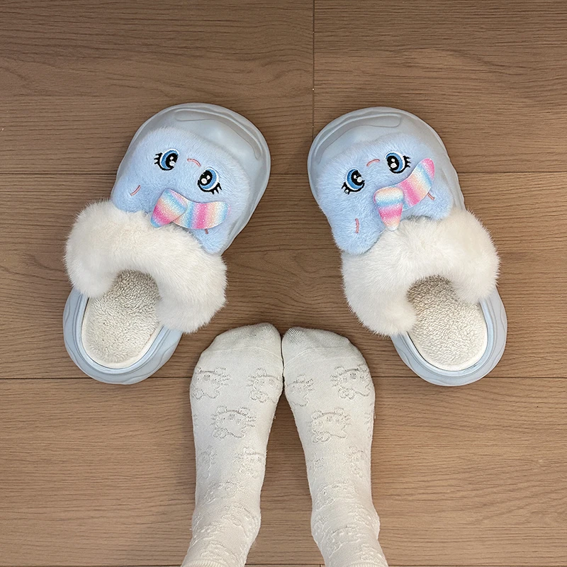 可爱卡通大眼猫咪毛毛驼鞋女款外穿2025年冬季新款时尚包头拖棉鞋