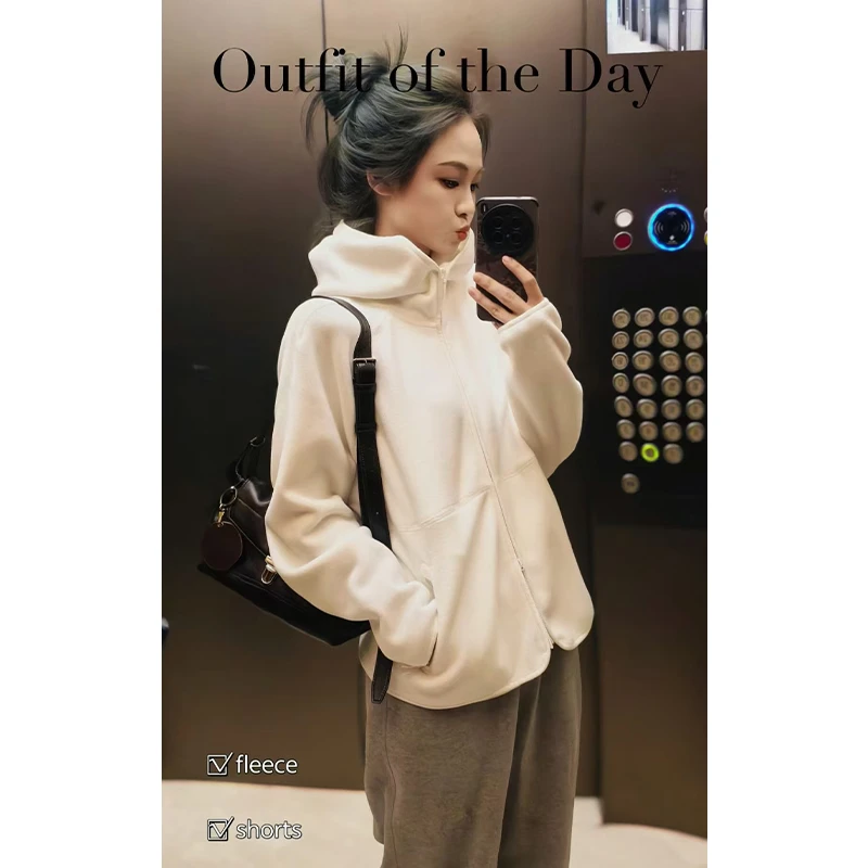 美洋MEIYANG 独白外套 暖烘烘双层奥粒绒_宽松保暖连帽袋鼠兜上衣