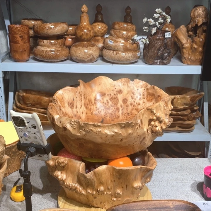 香杉木榴花根雕实木果盆