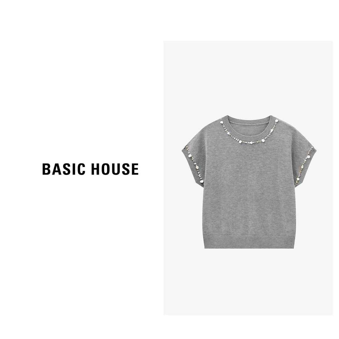 Basic House/百家好夏季时尚休闲百搭宽松针织衫- B0625B5AAS2