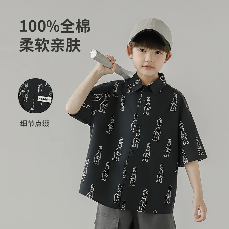 【夏三波】oddtails儿童男童柔软休闲全棉夏季亲肤印花衬衫QG2781