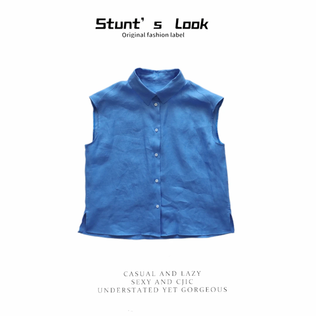 原单 夏季松弛感100麻无袖衬衫1524