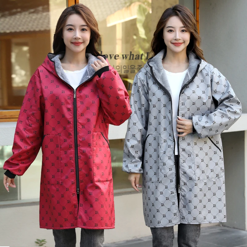 厨房围裙专用干活穿的罩衣防风保暖加绒加厚外穿上班外套工作服女