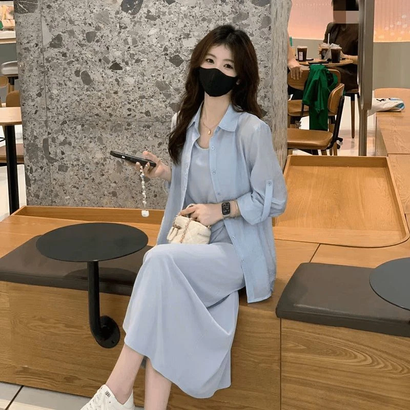 清冷系禅意衣服女哥弟阿玛施正衣服女防晒衬衫套装裙女士吊带连衣
