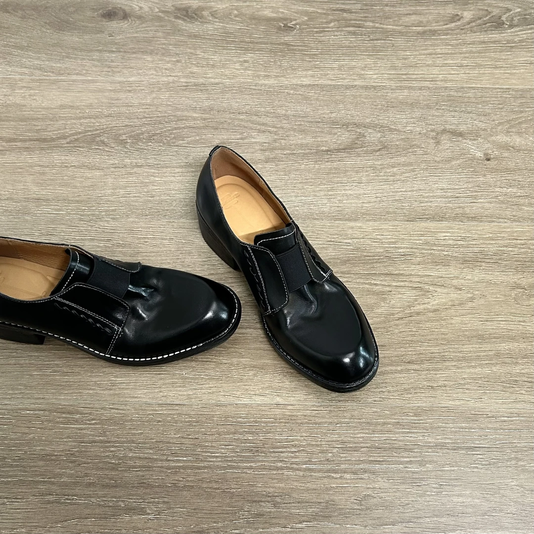 Dannyfrey头层牛皮新款时尚英伦风复古通勤百搭舒适粗跟乐福鞋3CM