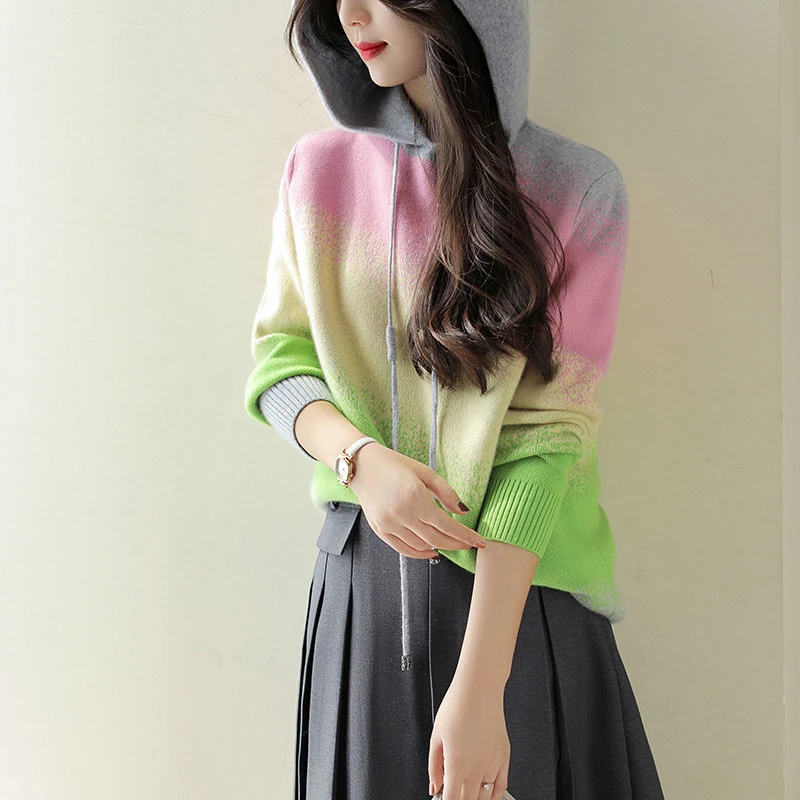 卫衣款渐变宽松羊绒帽衫 wp 725羊绒衫单品