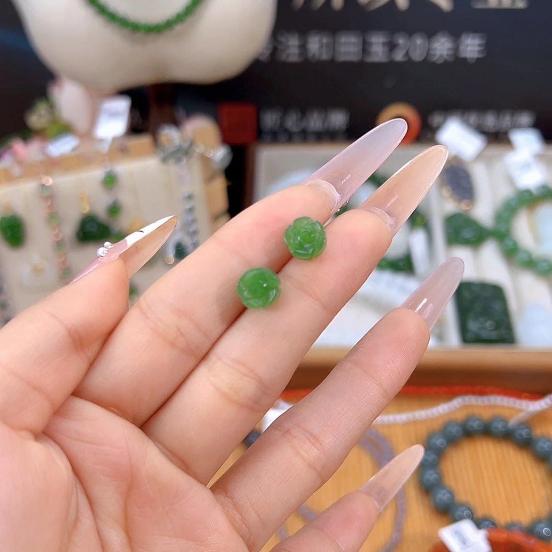 和田玉银S925镶嵌耳饰sj