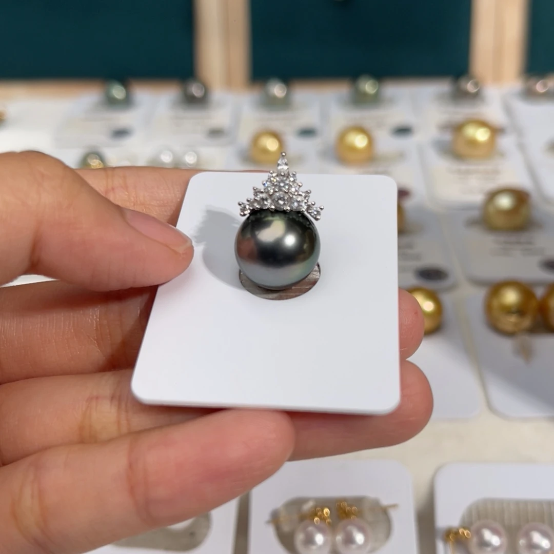 海水珍珠银S925镶嵌大溪地12-13mm