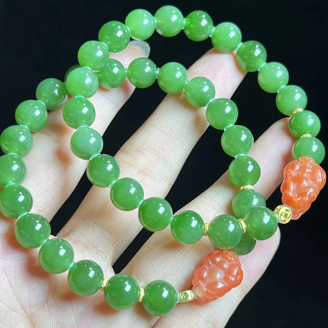 18K金镶和田玉圆珠手串多样性发一尺寸：13*10*10mm 珠8mm）-BHF116