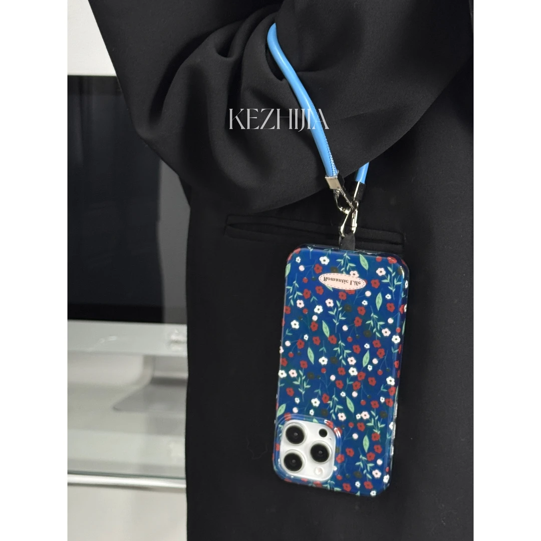 【壳之】高级复古蓝底满屏红花适用苹果16/15/14/13Promax女手机壳