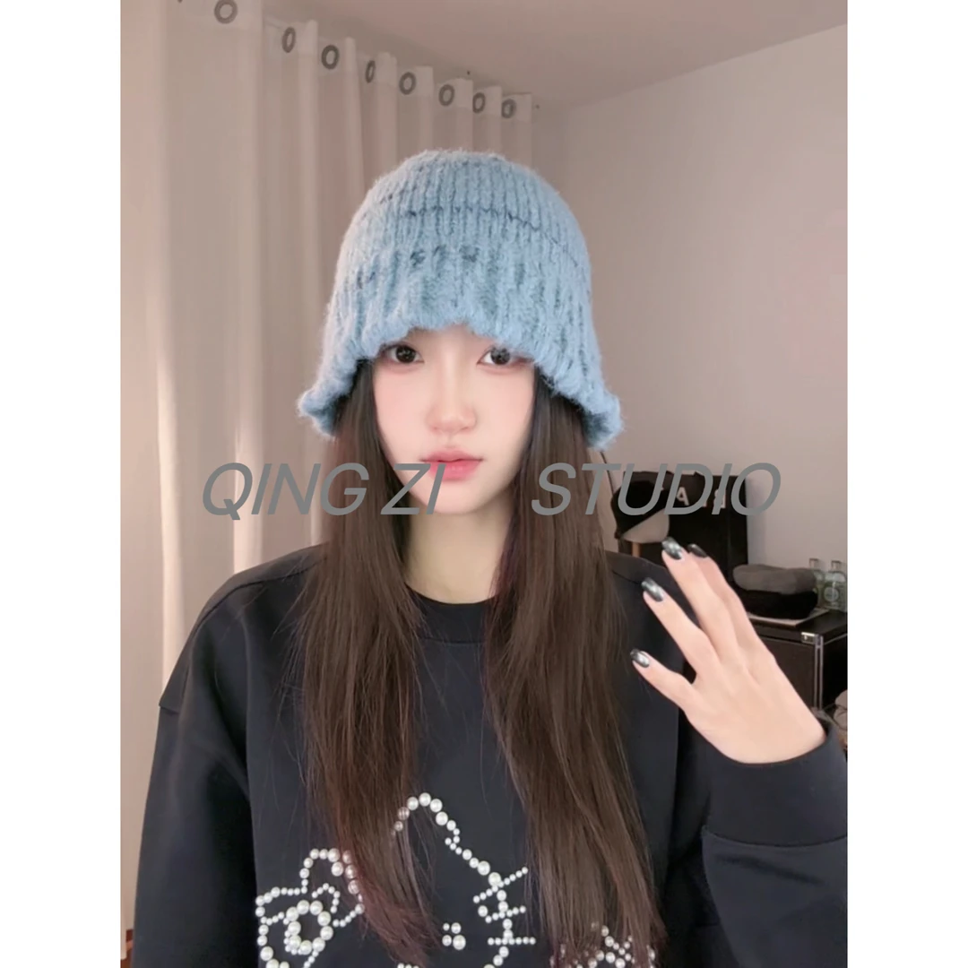 晴子 白百合同款韩国设计师定制扎染羊毛针织帽显脸小渔夫帽