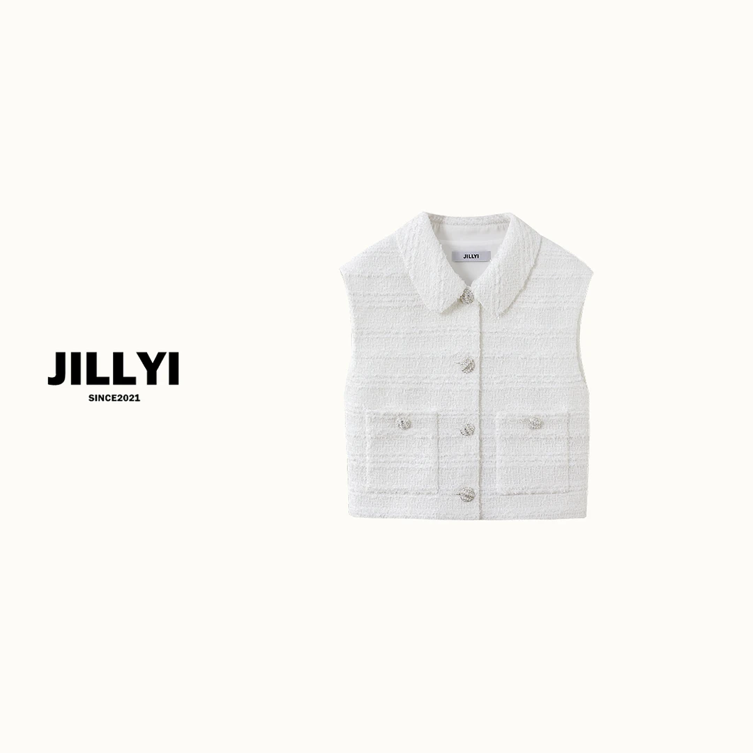 jillyi【奶油小香】白色小香风针织通勤时尚粗花呢轻奢气质马夹