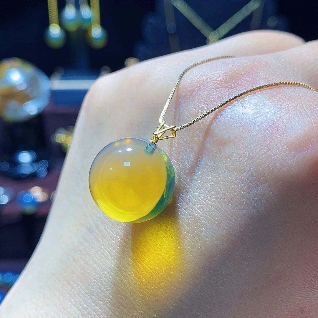 蓝珀颈饰18K金镶嵌吊坠16m➕