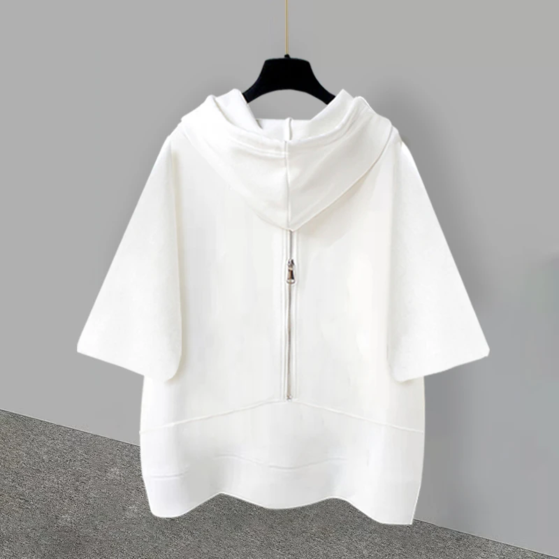 纯色连帽短袖T恤男女同款中性风设计感宽松休闲体恤上衣简约百搭