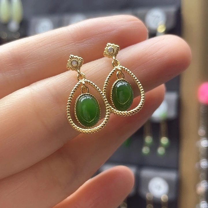 和田玉银S925镶嵌耳饰