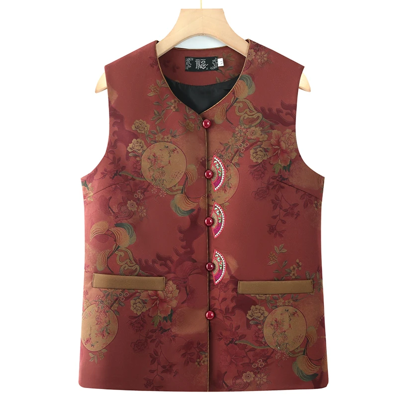 中老年女装春秋新款印花马甲气质妈妈装绣花马夹老年人背心坎肩薄