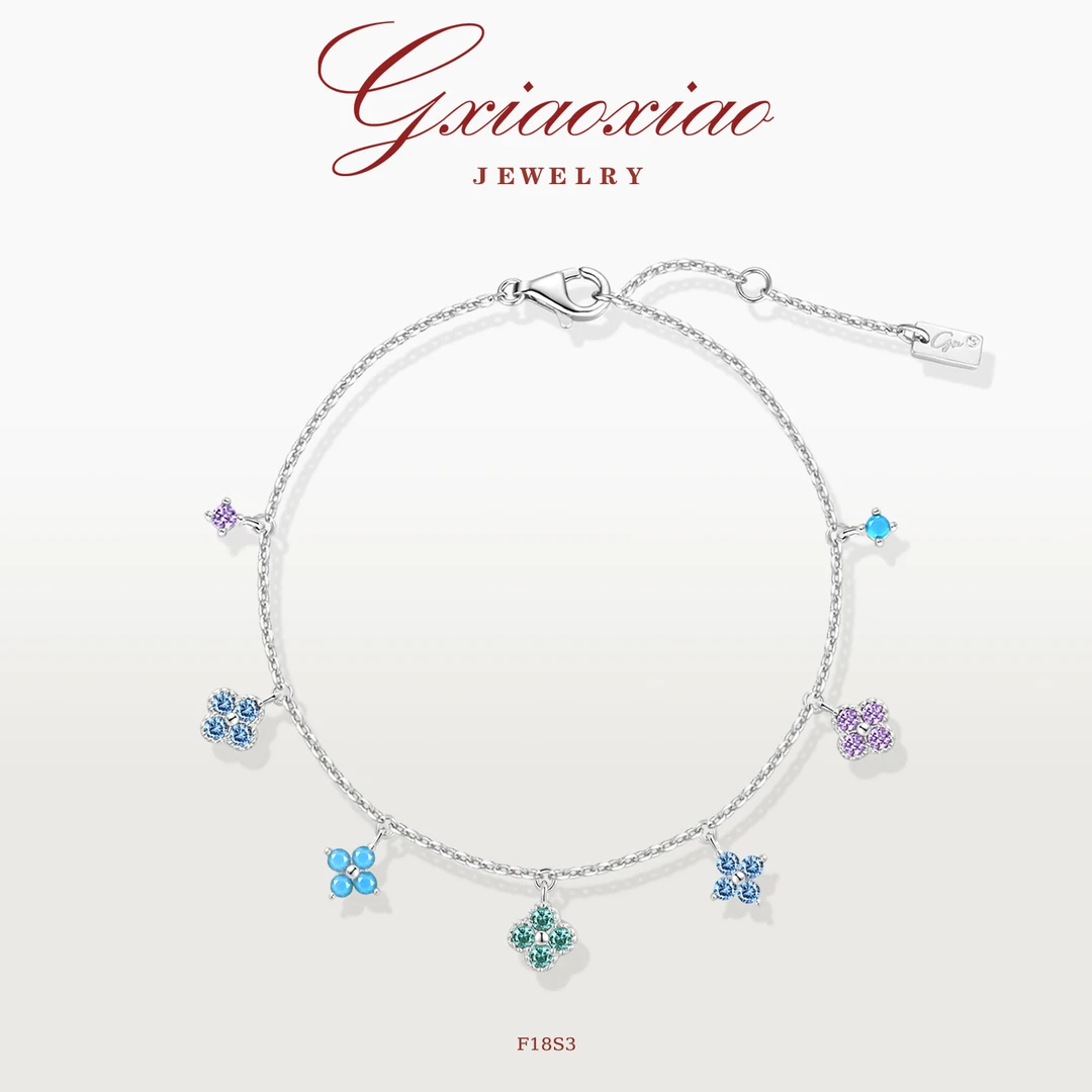 925银 镀K金 法式气质时尚百搭彩色四叶草手链 F18S3