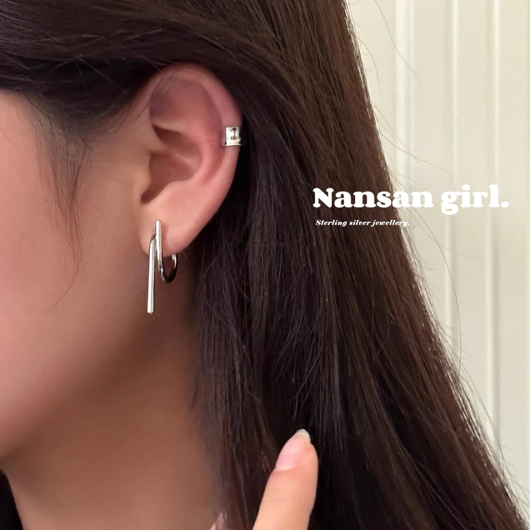 铜合金耳饰 925银针几何线条极简小众高级感耳钉冷淡风耳环耳饰
