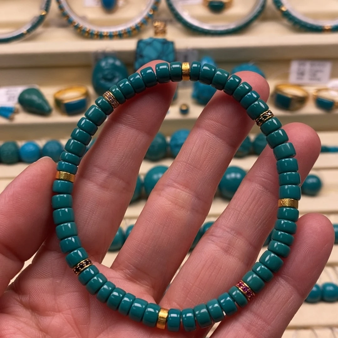 绿松石18K金镶嵌珠宝奇石直径5.3直切单圈