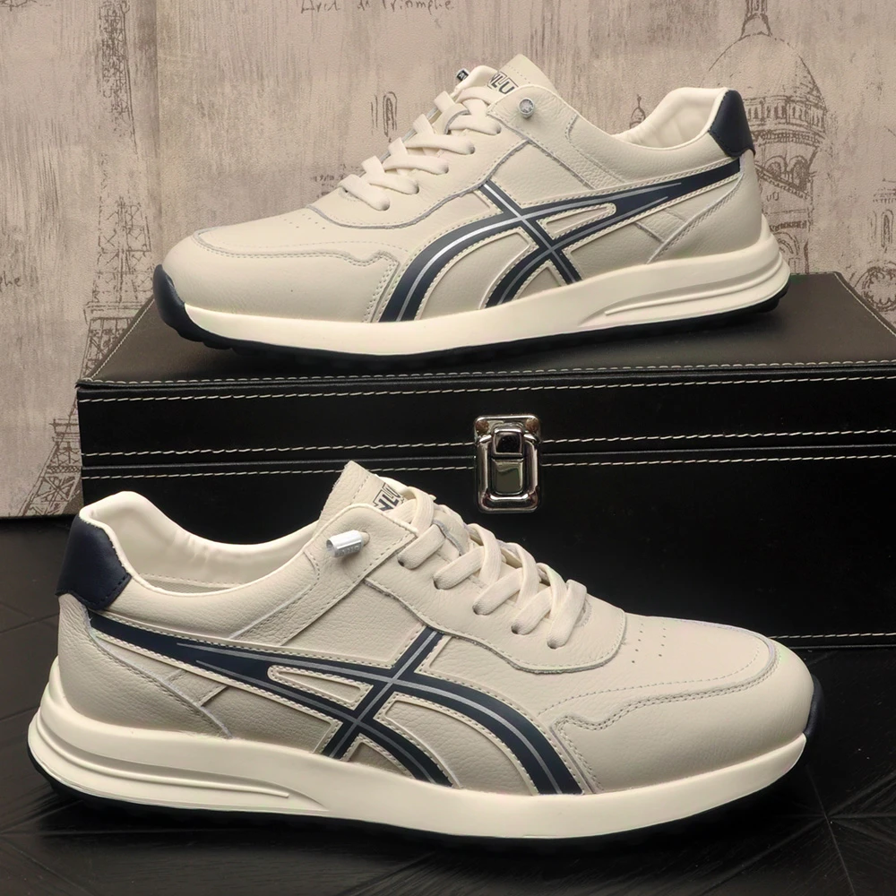 真皮头层牛皮拼接款秋季男士休闲板鞋韩版运动鞋潮鞋男士轻便潮鞋