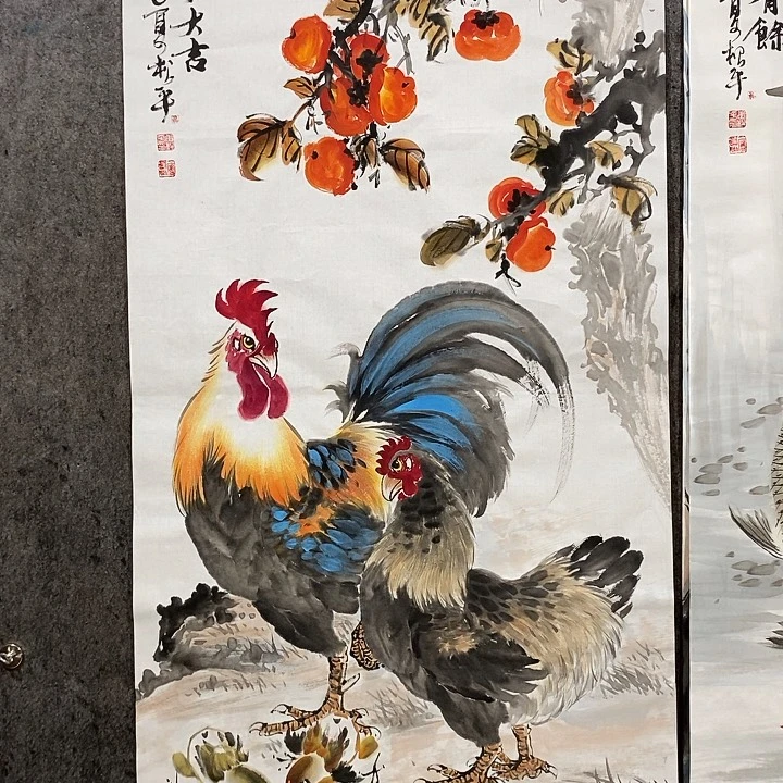 国画手绘国画五鸡图