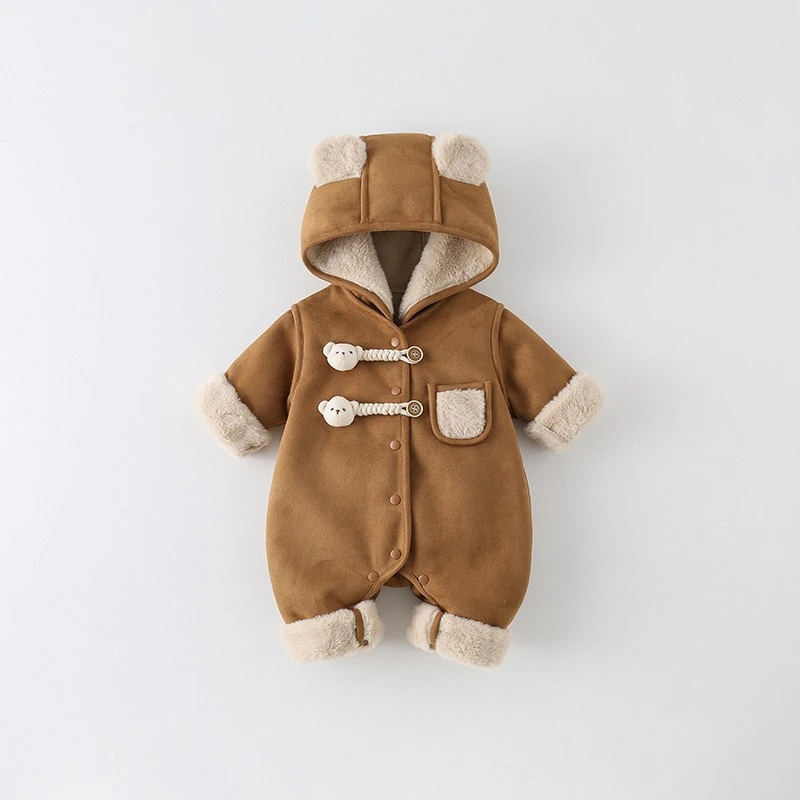 初生婴儿衣服冬季加绒衣宝宝加厚夹连体衣可爱超萌外穿爬服1