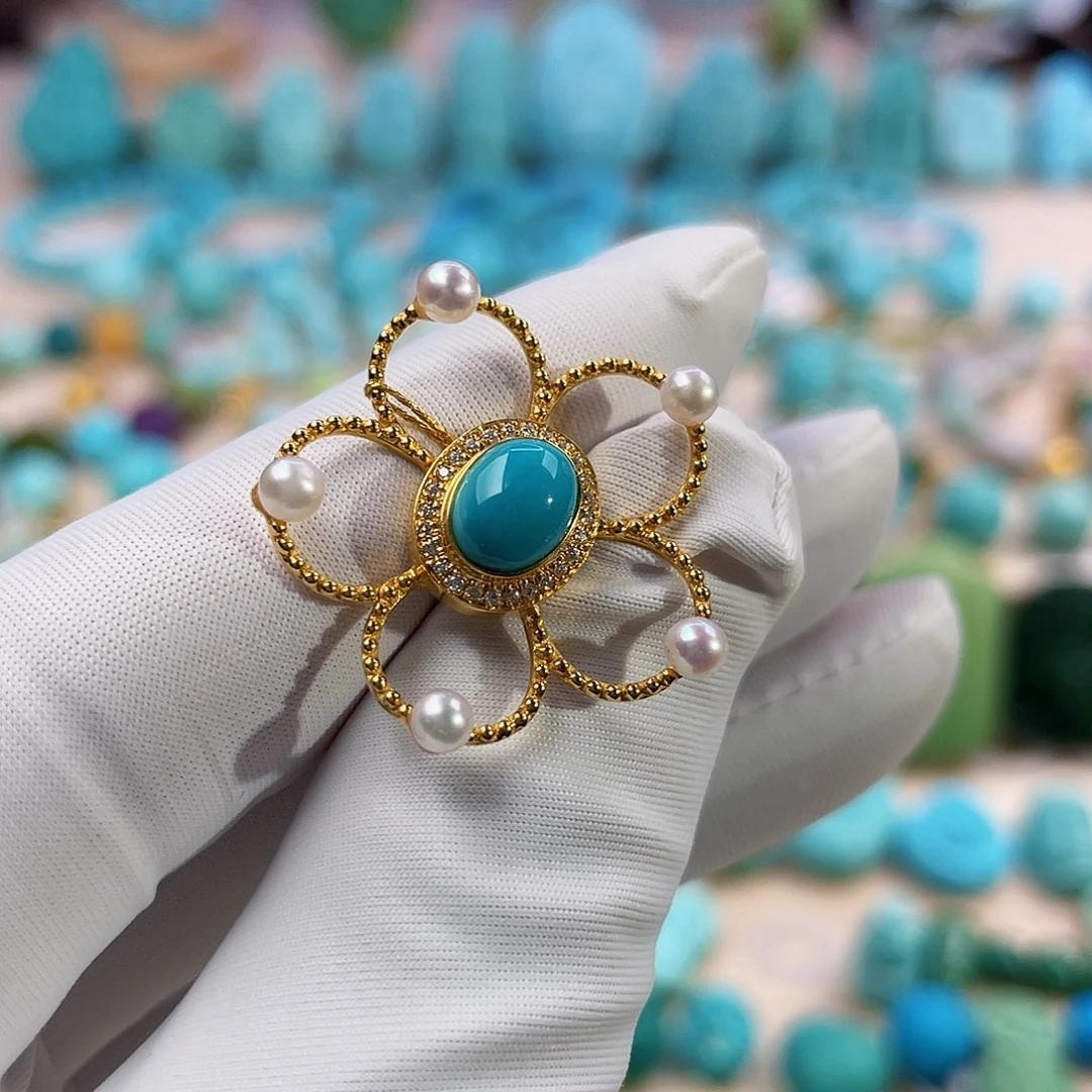 绿松石珠宝奇石18K金镶嵌