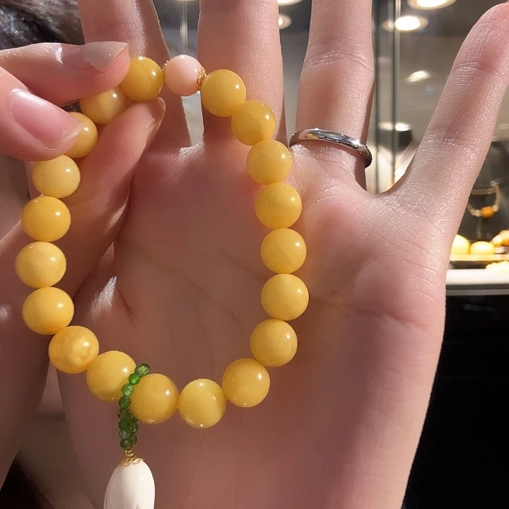 蜜蜡18K金镶嵌手串