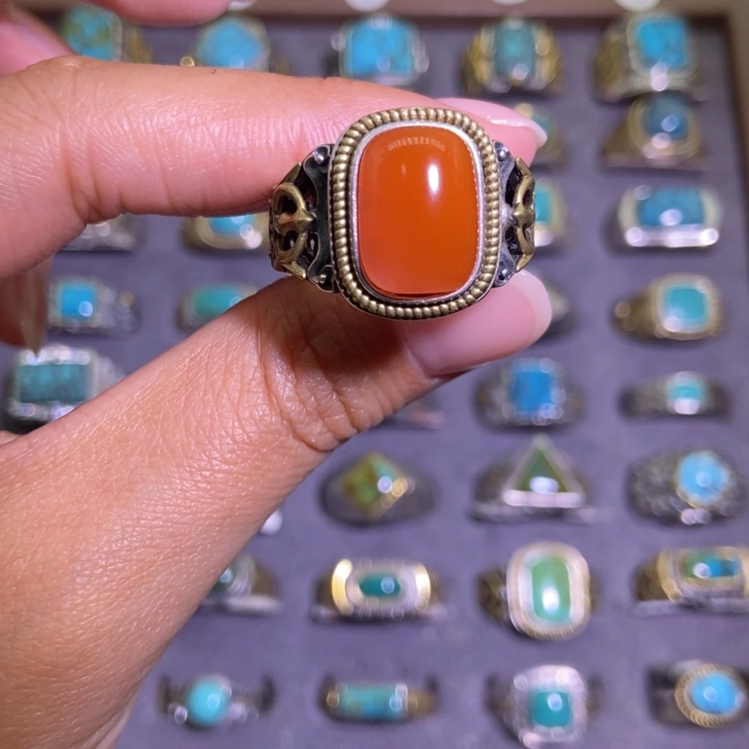 南红玛瑙银S925镶嵌戒指