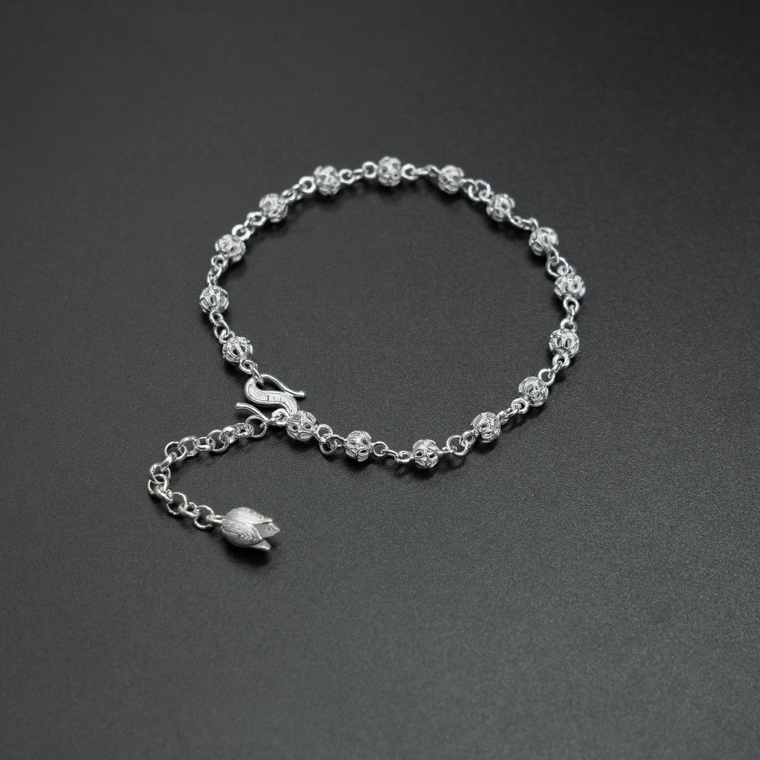 足银手链 花丝绣球手链 银笙蔓 复古国风轻奢时尚个性足银手链