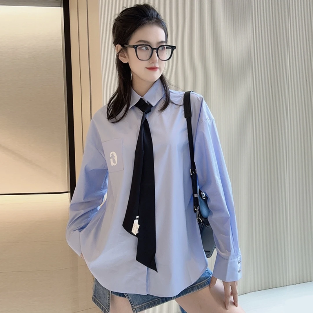 新款休闲设计感宽松长袖百搭衬衫/1300989