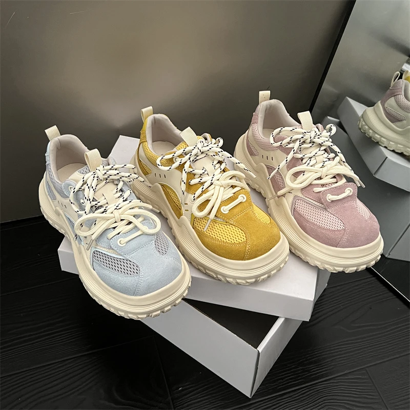 厚底中跟老爹鞋增高时尚休闲鞋系带时尚ins鞋子透气网面凉鞋