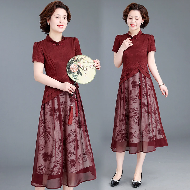 五一喜婆婆婚宴装平时可穿结婚妈妈礼服旗袍中老夏装连衣裙夏季时