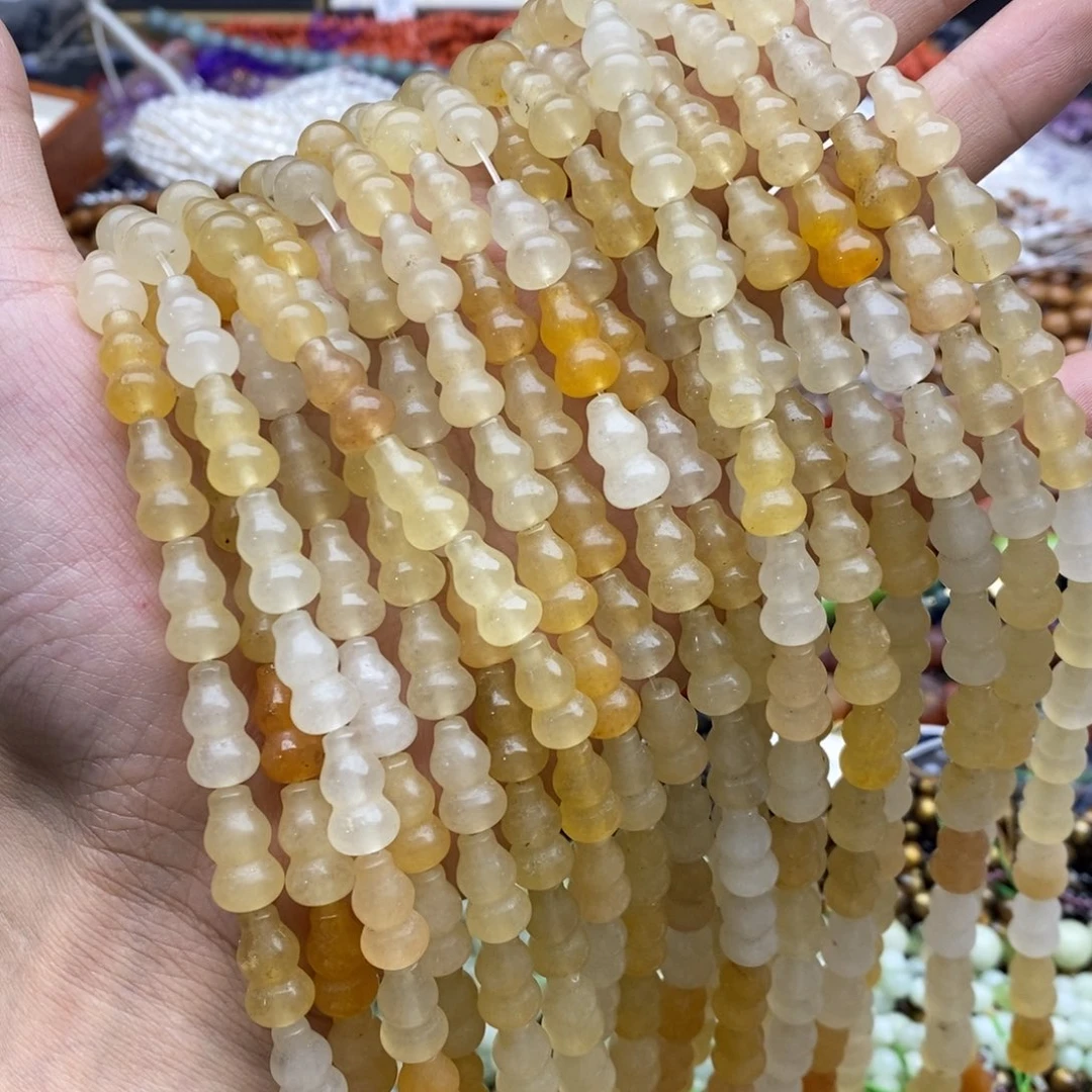 未镶嵌玛瑙/玉髓珠宝半成品一条天然8×14金丝玉黄葫芦