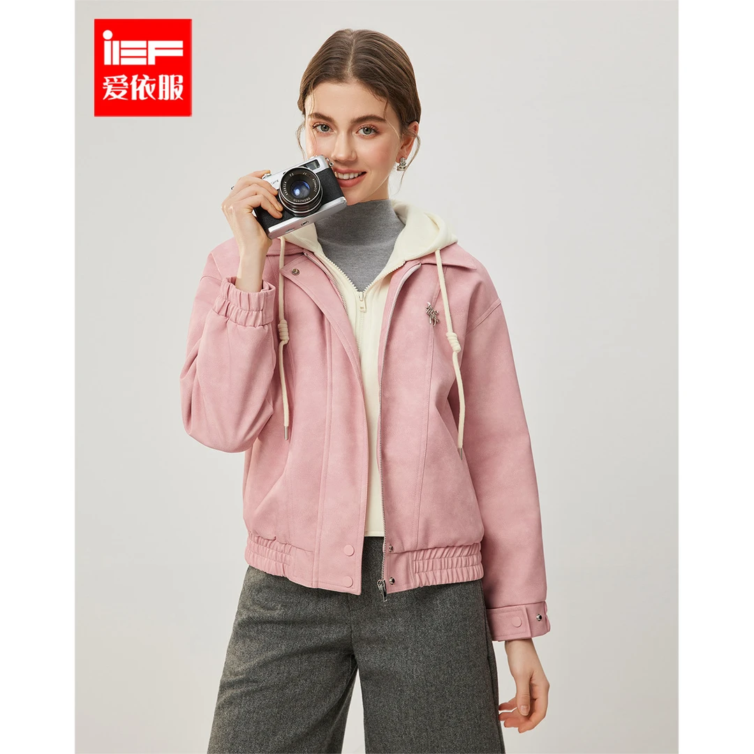 IEF/爱依服2025冬季新款美式甜酷个性休闲风百搭宽松亮面皮外套