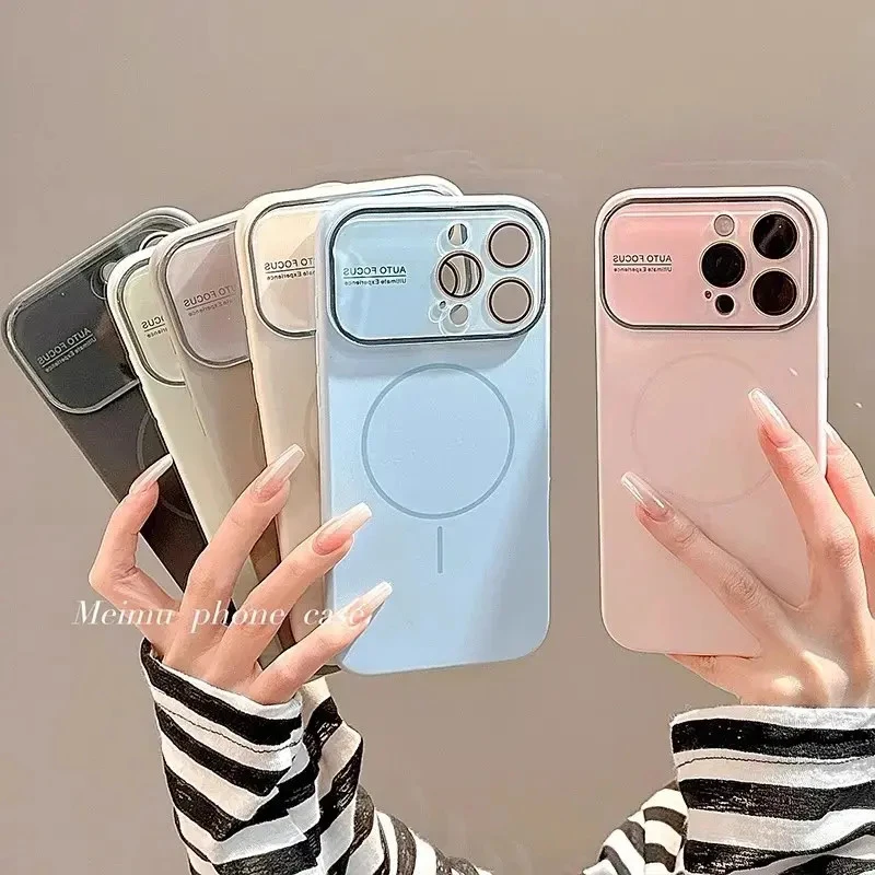 纯色大视窗适用苹果16promax手机壳17镜头膜iPhone15轻奢14潮情侣