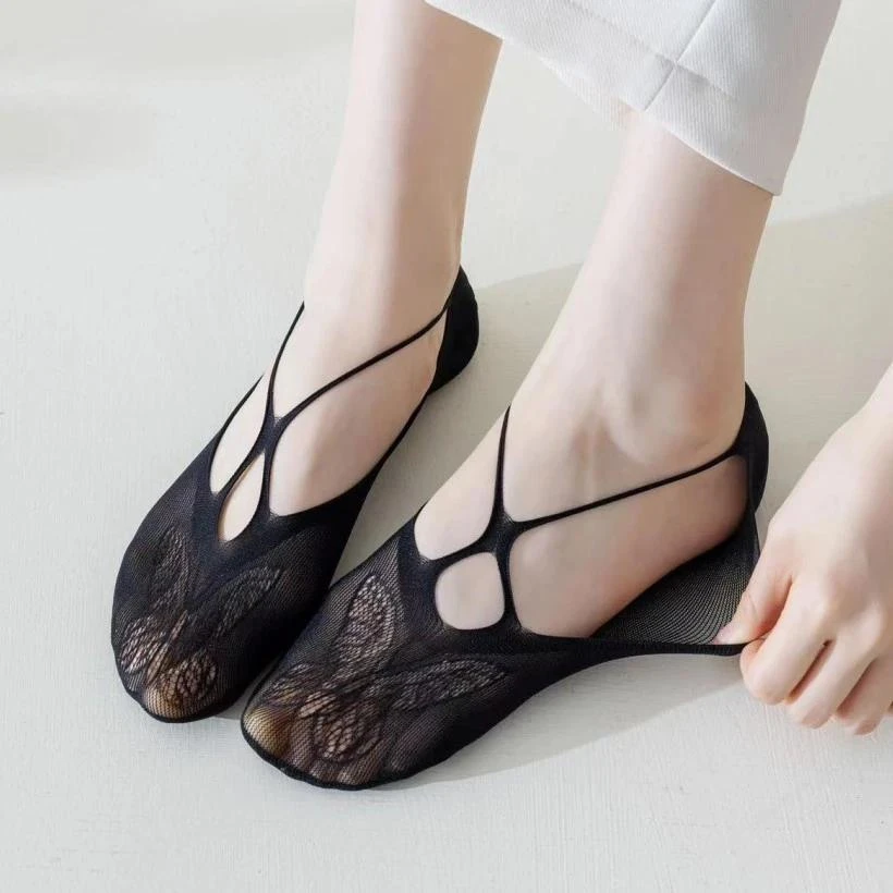 薄款交叉渔网船袜诸暨袜子100%正品短袜棉底时尚百搭女袜镂空蕾丝