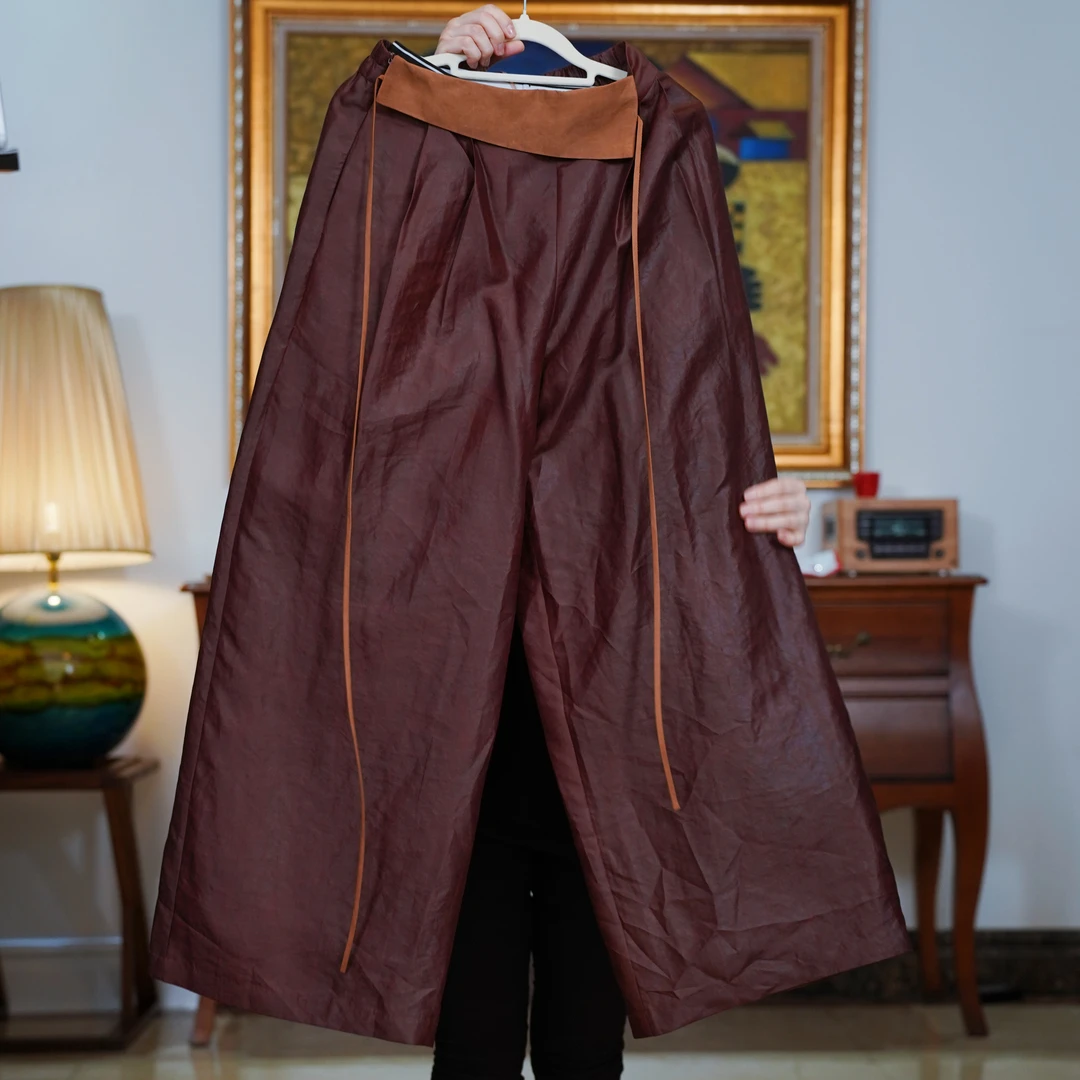 『清1220』复古中国风红莨香云纱气质休闲裤-W4T2495