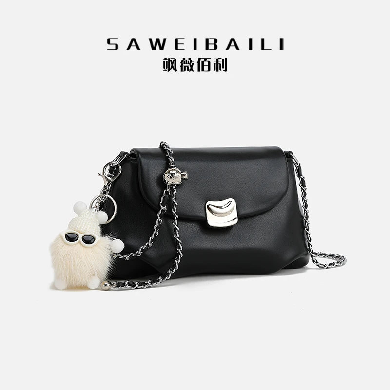 时尚百搭通勤黑色云朵包单肩斜挎包-60210-32