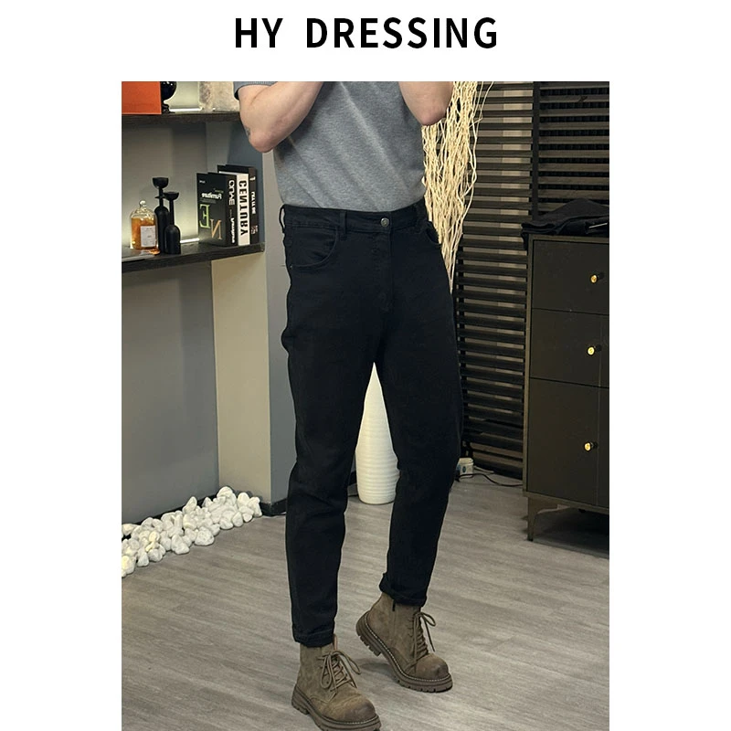 【HY穿搭】秋季「垂感墨染 窄版无痕」立体剪裁牛仔裤高密微弹小黑牛