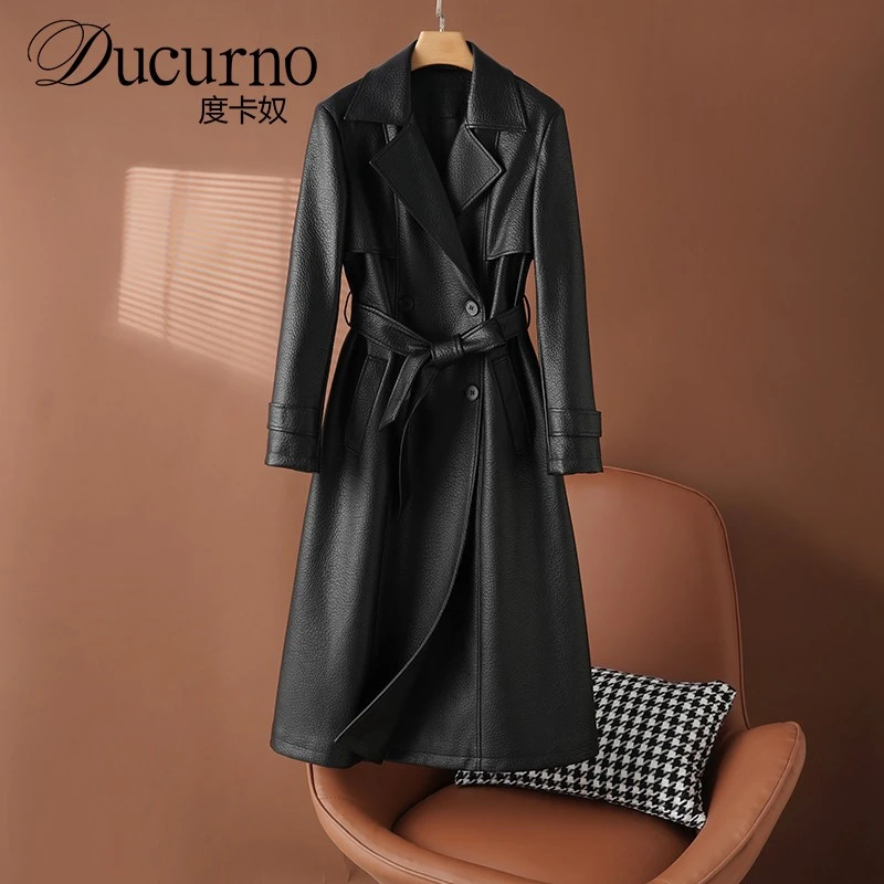 时尚高级感皮衣女中长款2026秋冬新款皮风衣系带修身收腰显瘦外套