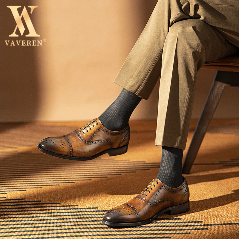 真皮商务男士皮鞋布洛克皮鞋男款牛皮真皮男士商务正装三接头男鞋
